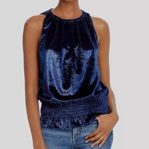 Ramy Brook Blue Velvet Sleeveless Shimmer Top - LARGE